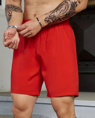 Red Relaxed Fit Nylon Men's Shorts