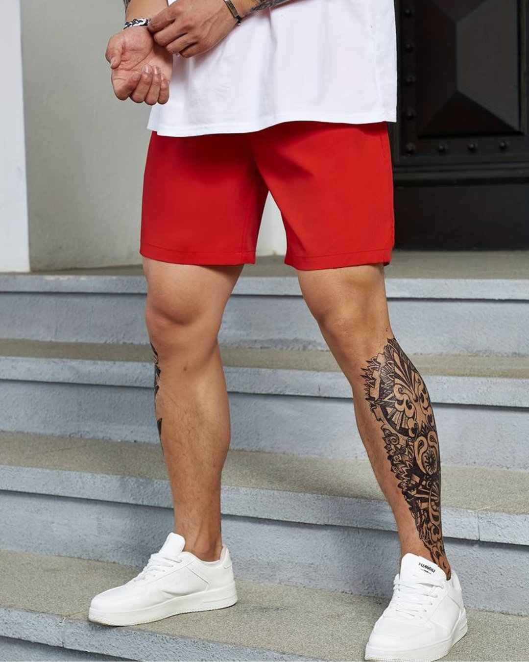 Red Relaxed Fit Nylon Men's Shorts