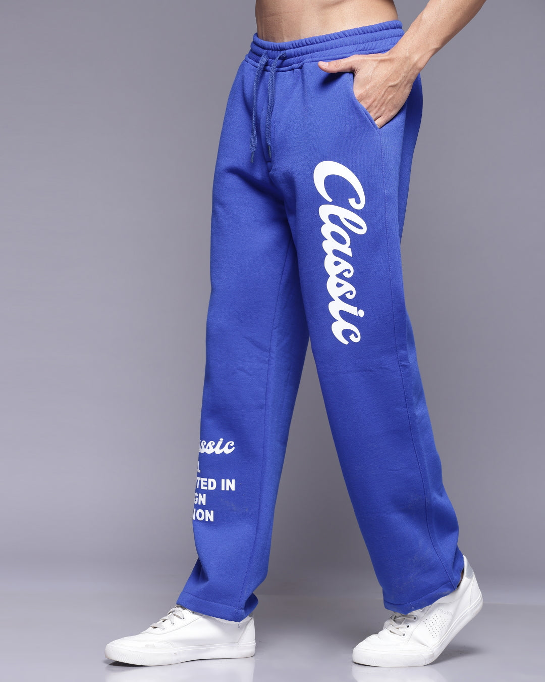 Royal Blue Classic Printed Loose Fit Men s Track Pants Flynoff