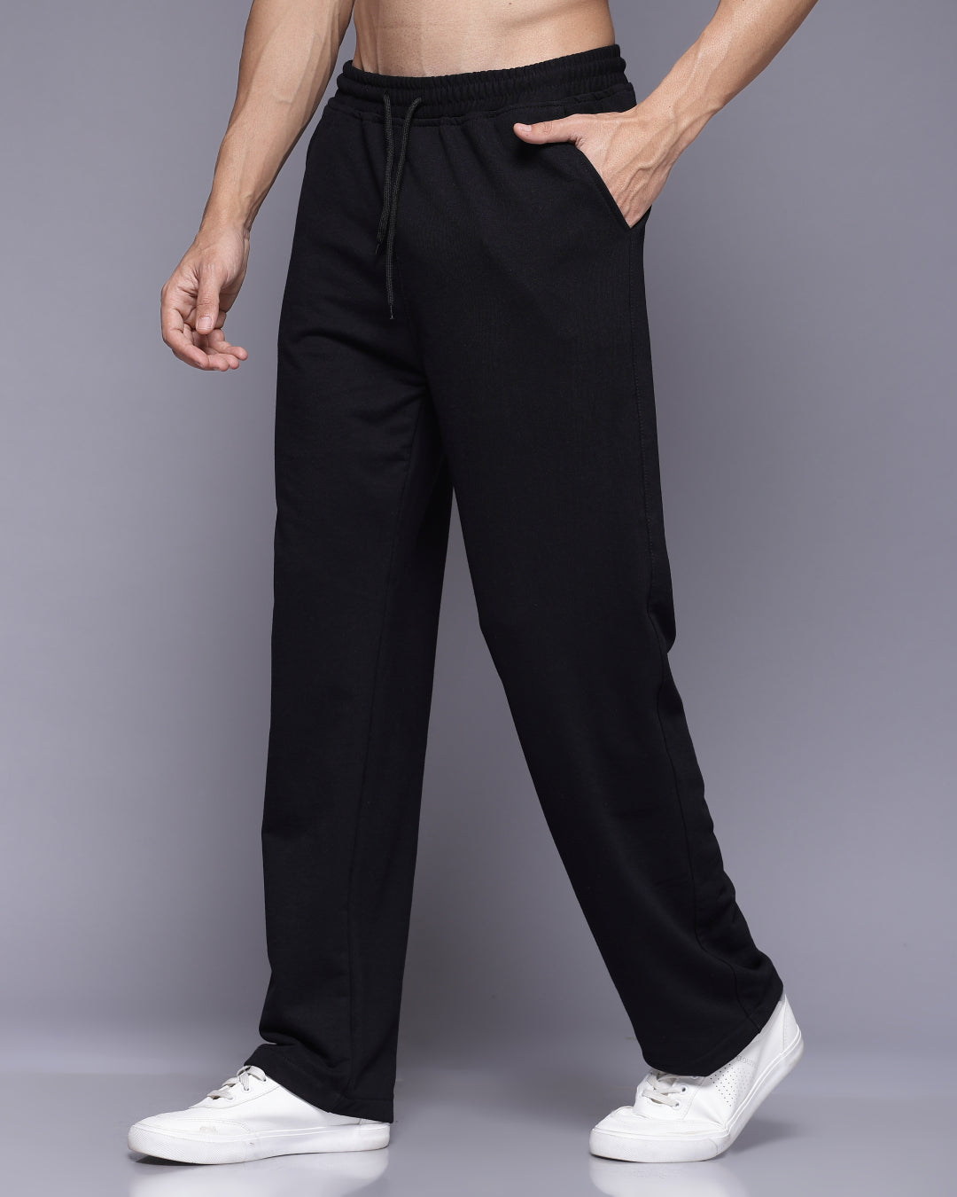 Korean Black French Terry Loose Fit Men's Track Pant