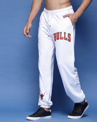 Bulls White Printed French Terry Relaxed Fit Men's Joggers Pant