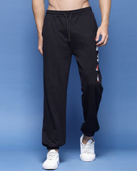 Black Rocket & Star Printed French Terry Loose Fit Men's Joggers Pant