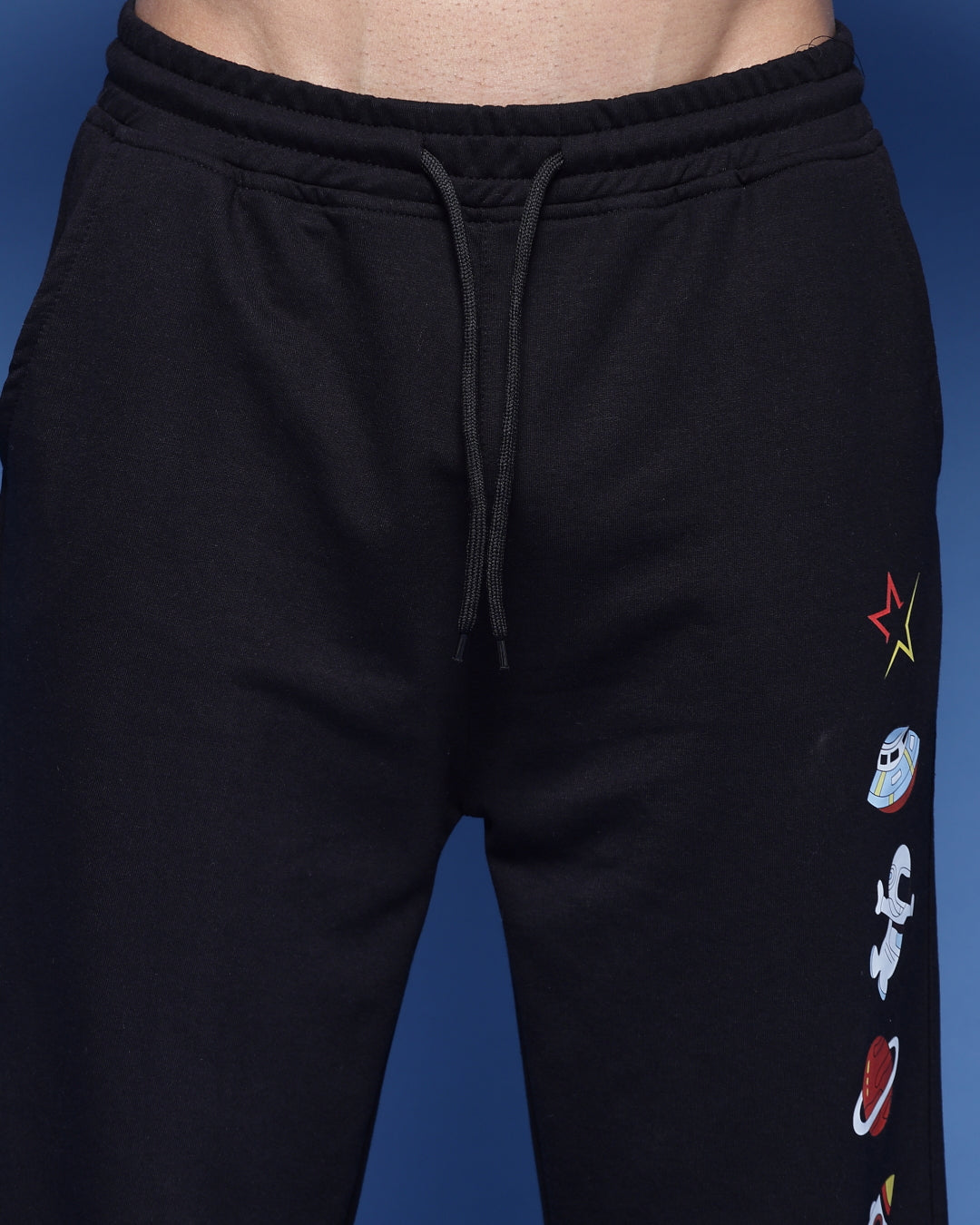 Black Rocket & Star Printed French Terry Loose Fit Men's Joggers Pant