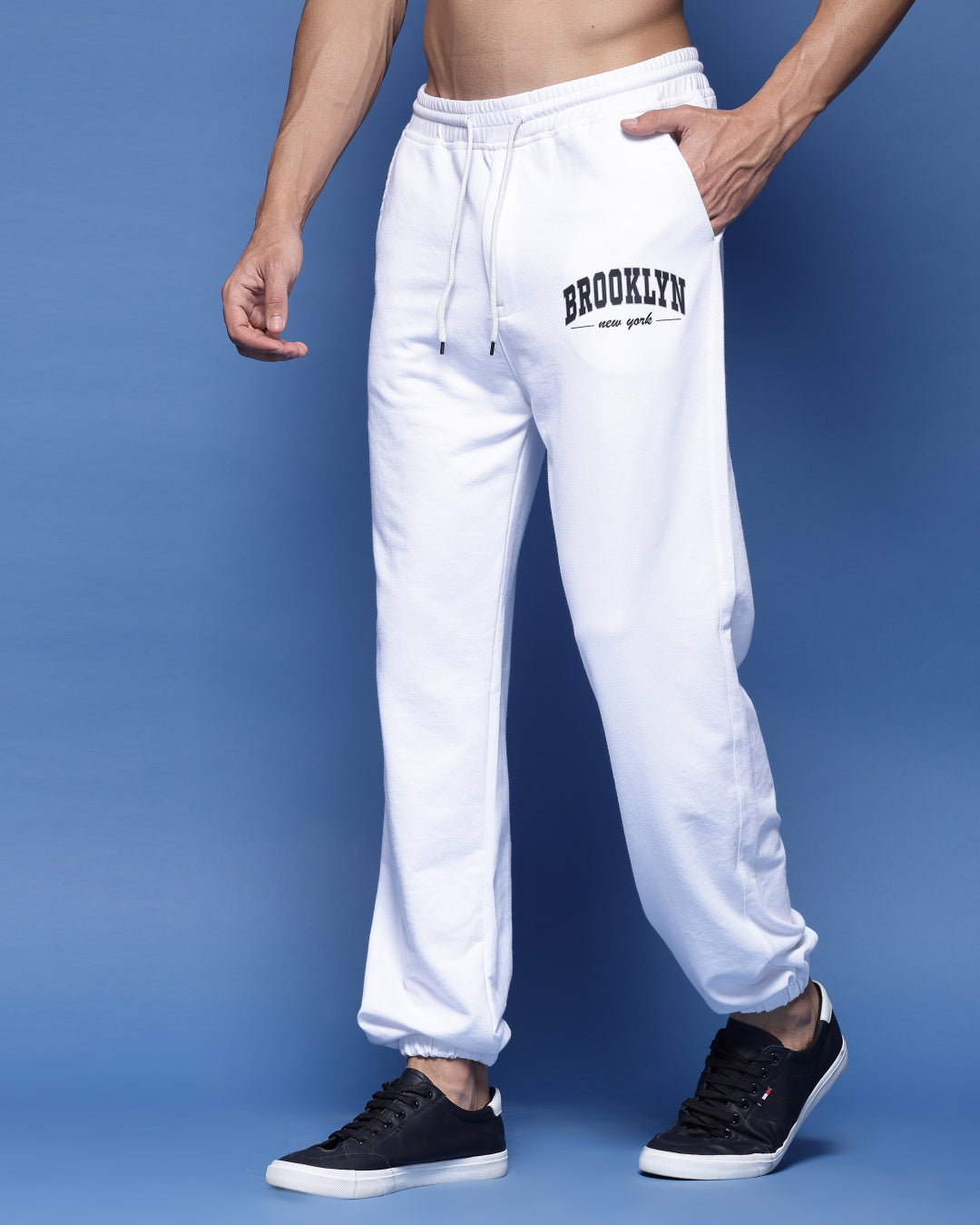 White Brooklyn French Terry Relaxed Fit Jogger Men's Pants