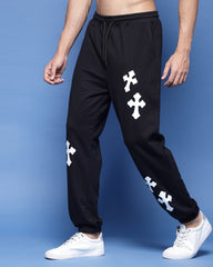 Printed Black French Terry Relaxed Men's Fit Jogger