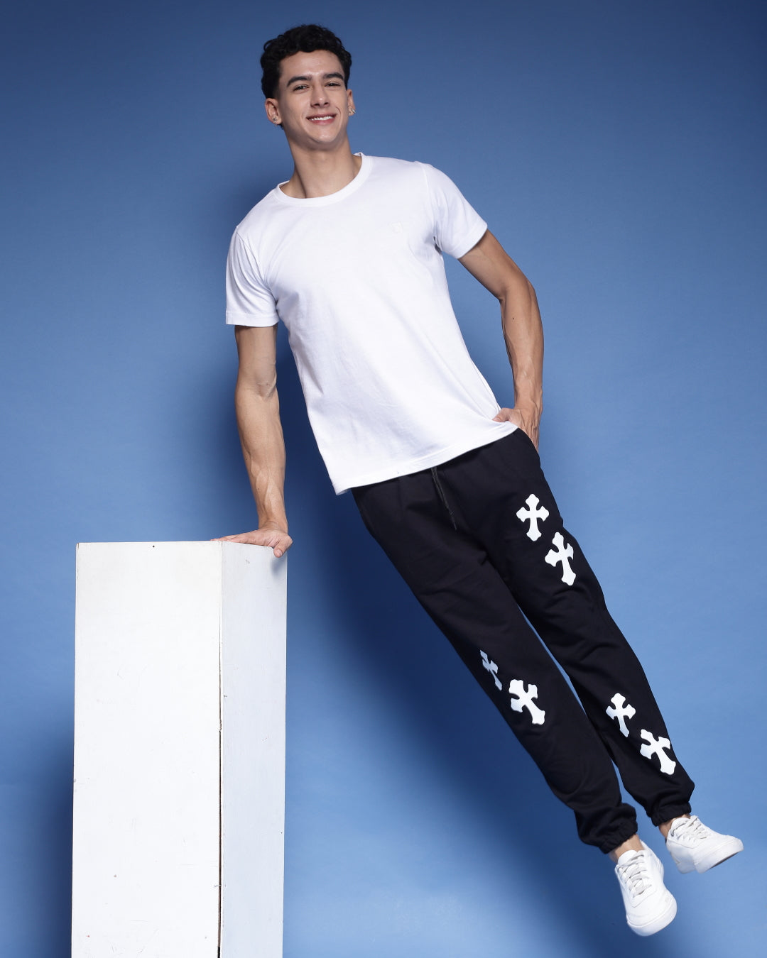 Printed Black French Terry Relaxed Men's Fit Jogger