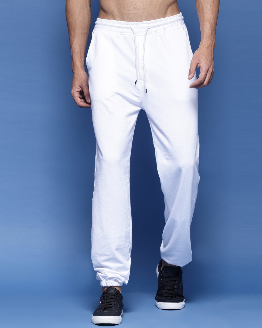 White Solid Basics French Terry Loose Fit Men's Joggers