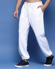 White Solid Basics French Terry Loose Fit Men's Joggers