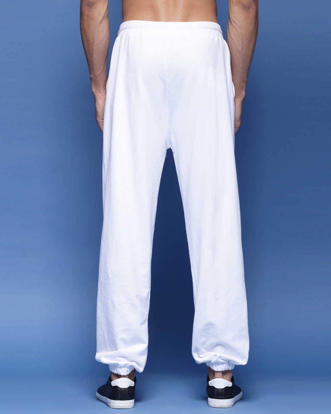 White Solid Basics French Terry Loose Fit Men's Joggers