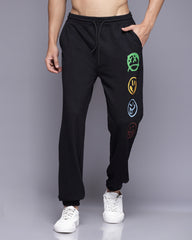 Emoji Black French Terry Relaxed Fit Jogger Men's Pants