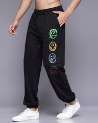 Emoji Black French Terry Relaxed Fit Jogger Men's Pants