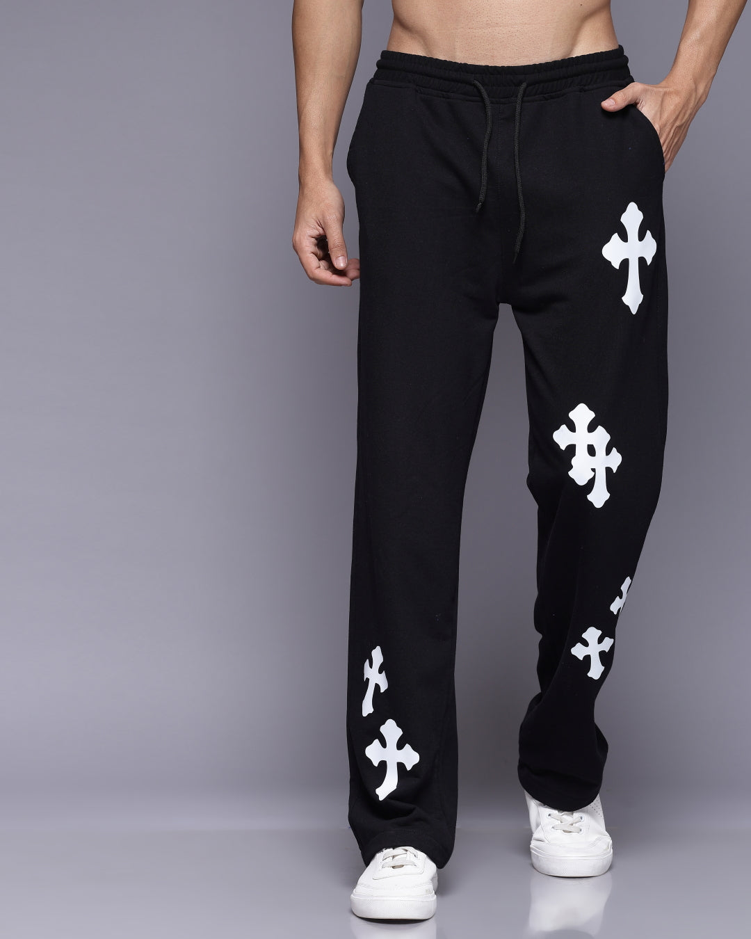 Cross Printed Relaxed Fit Men's Track Pants