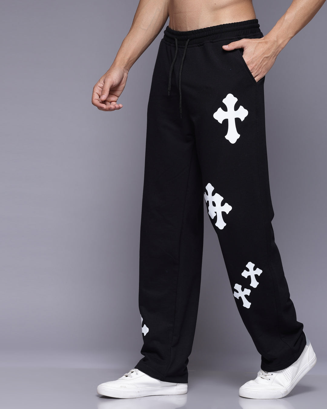 Cross Printed Relaxed Fit Men's Track Pants