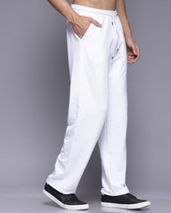 White Solid Korean French Terry Loose Fit Men's Track Pant