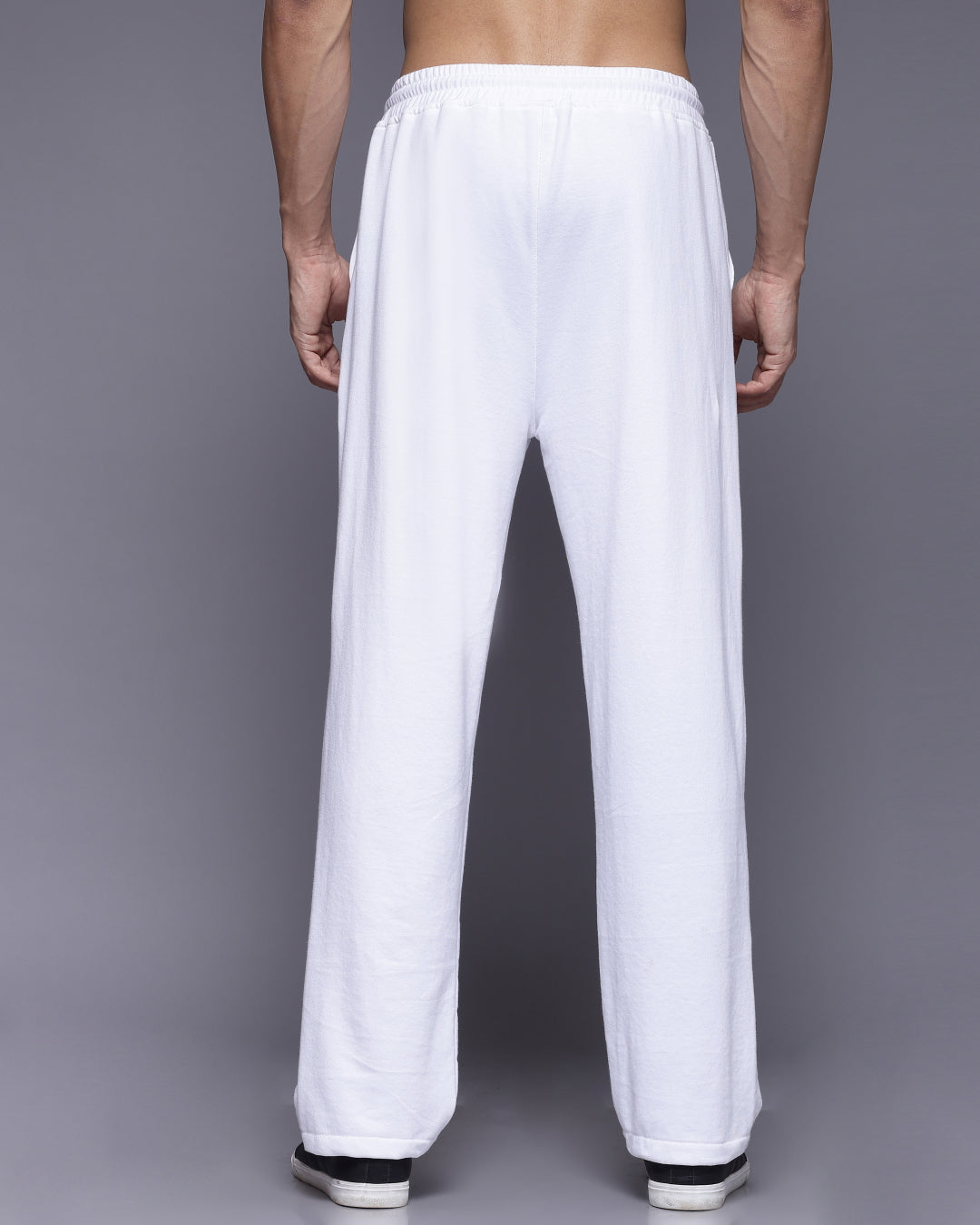 White Solid Korean French Terry Loose Fit Men's Track Pant