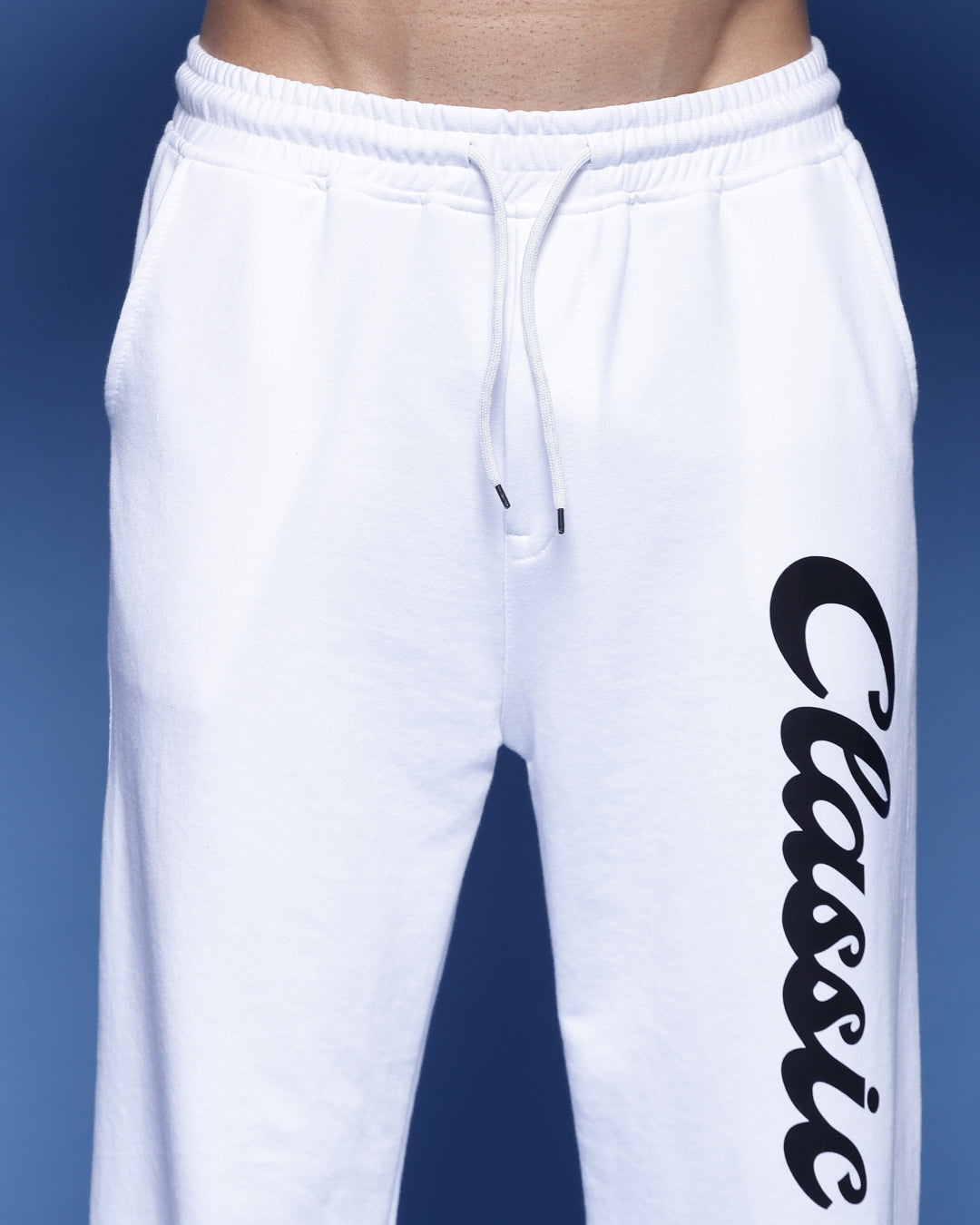 White Classic French Terry Relaxed Fit Men's Track Pants