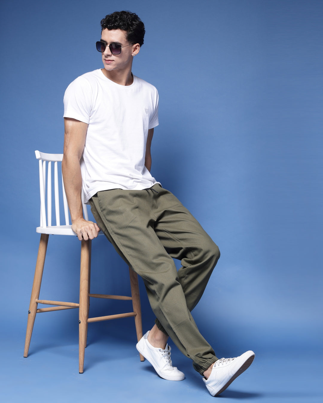 Olive oil Twill Basics Drawstring Waist Jogger Pant