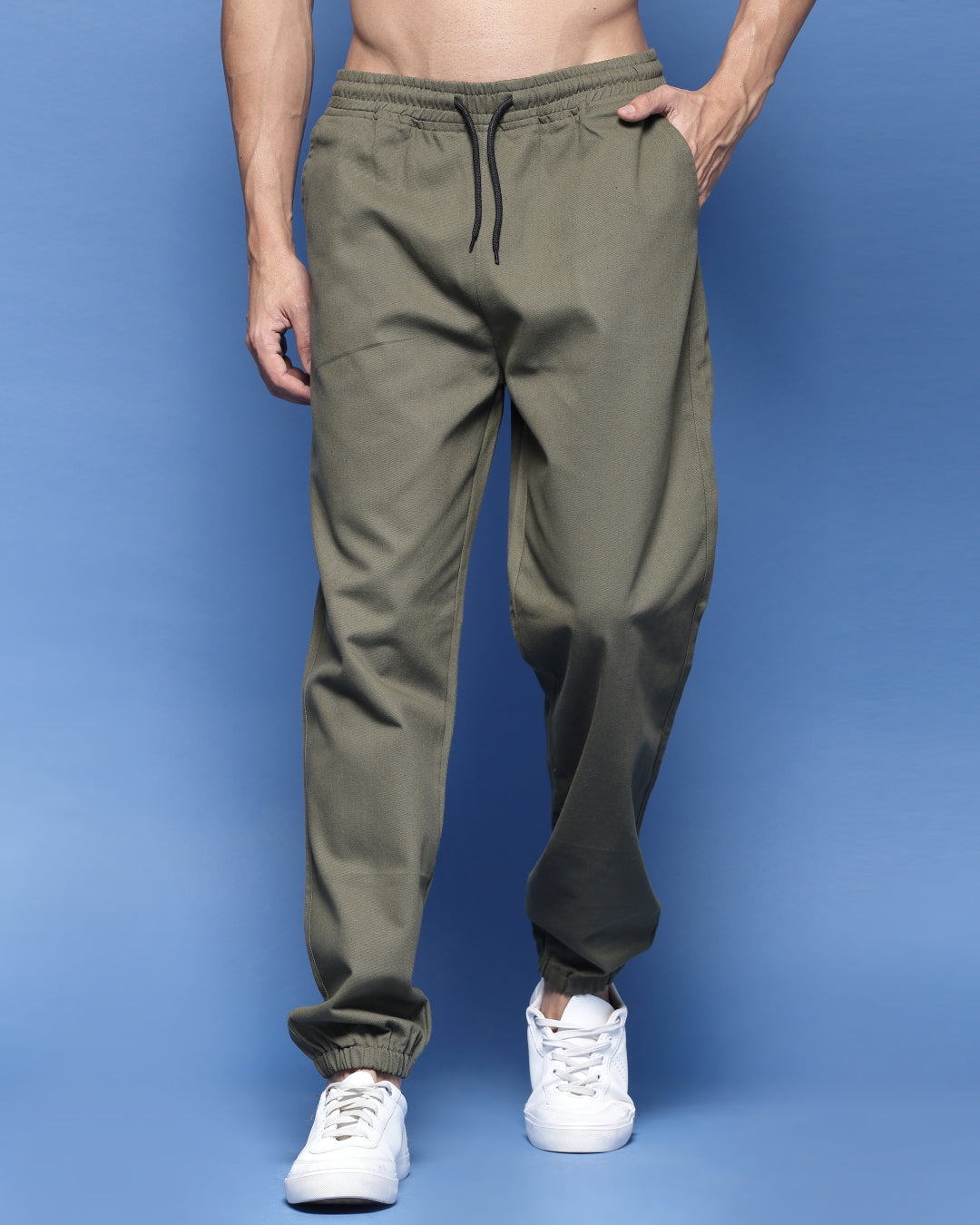 Olive oil Twill Basics Drawstring Waist Jogger Pant