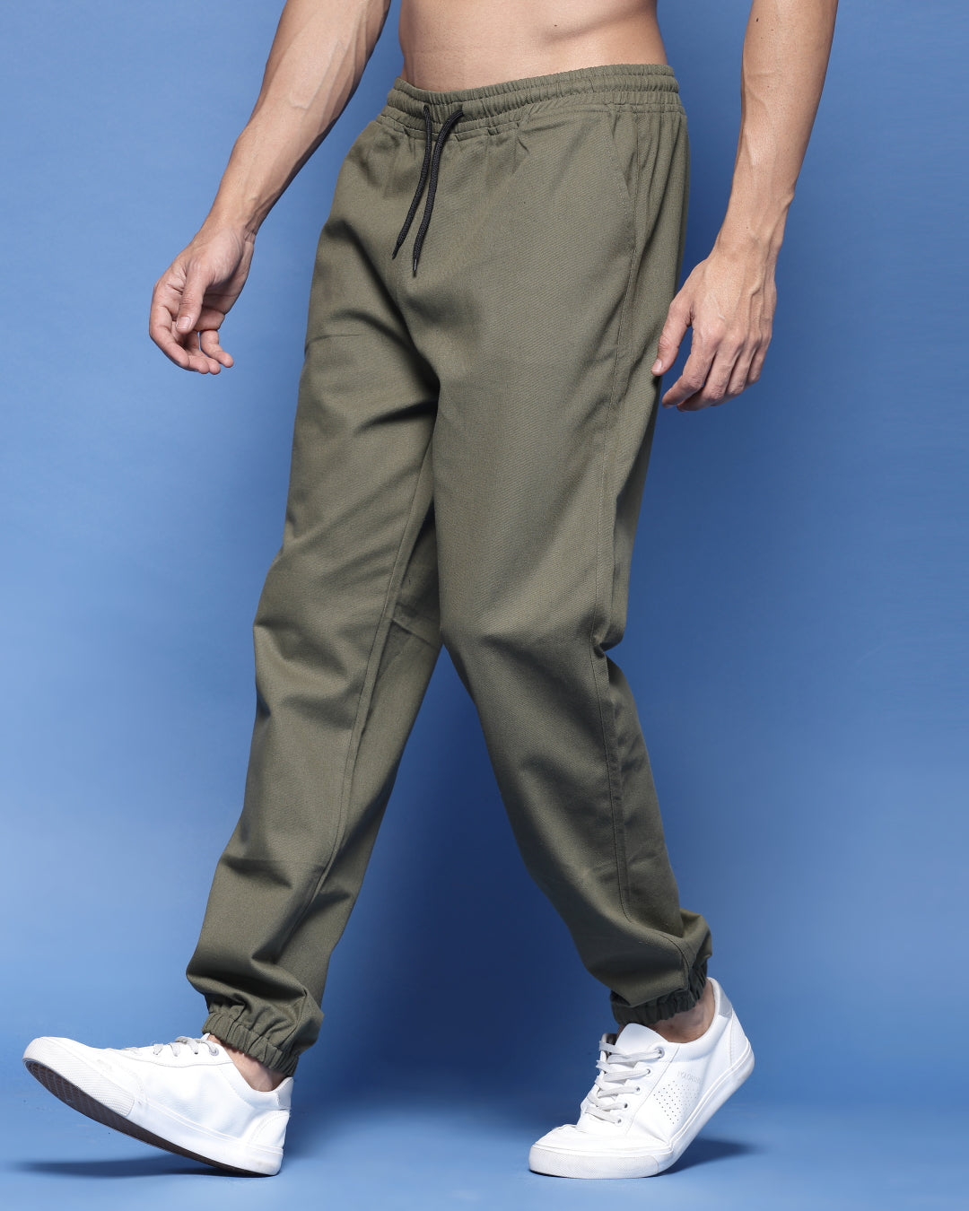 Olive oil Twill Basics Drawstring Waist Jogger Pant