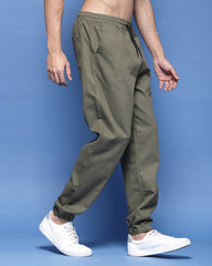 Olive oil Twill Basics Drawstring Waist Jogger Pant