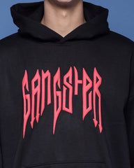 Gangster Black Puff Printed Relaxed Fit Hoodie