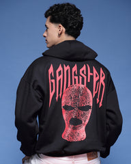 Gangster Black Puff Printed Relaxed Fit Hoodie