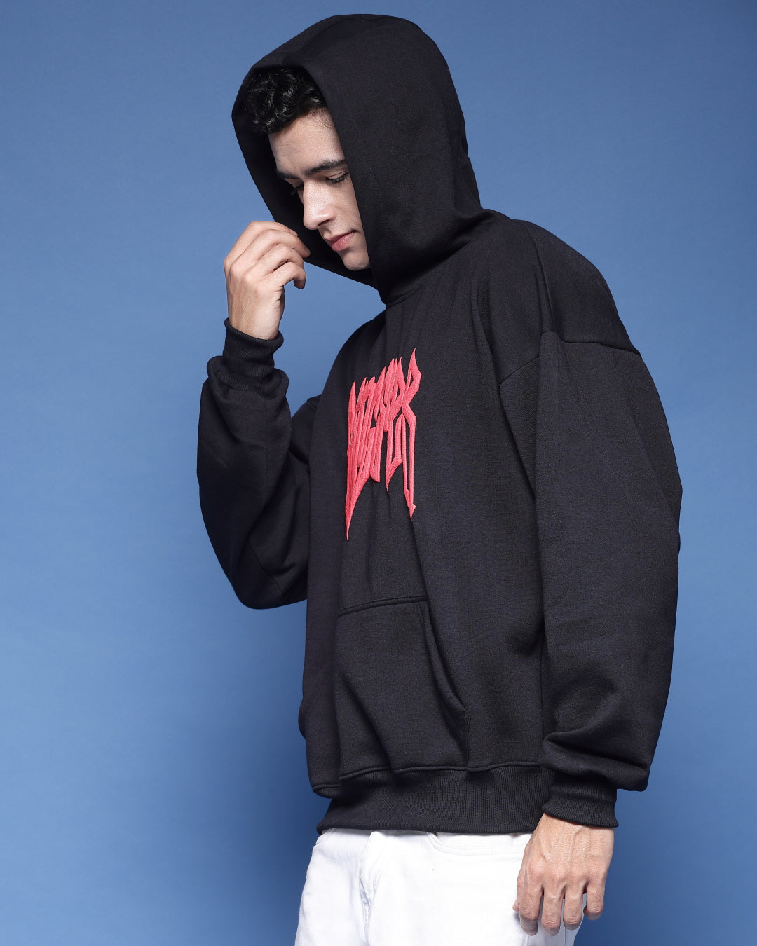 Gangster Black Puff Printed Relaxed Fit Hoodie